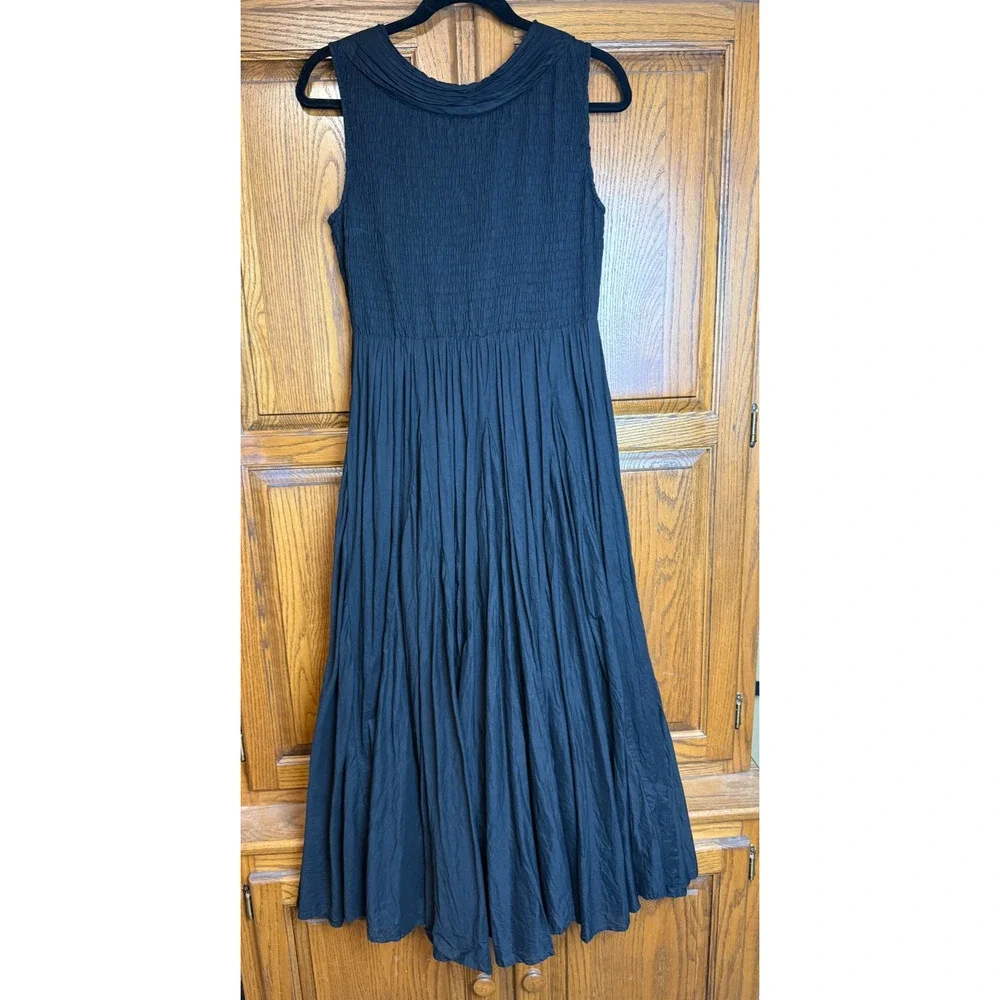 Chelsea & Theodore Black Peasant Flare Sundress Smocked Dress Boho Sz M - Picture 2 of 11